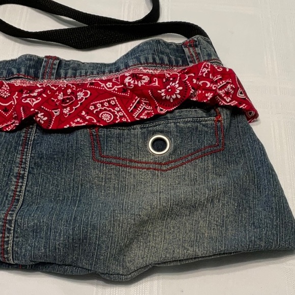 Laser Jeans Denim Purse with Red Bandanna Trim LNC - Picture 5 of 6